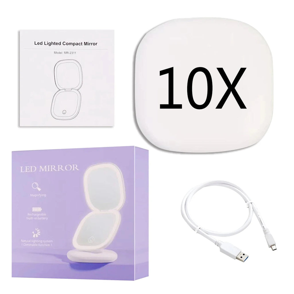 Mini LED 10x Magnification Cosmetic Mirror with Various Light Settings, USB Rechargeable