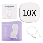 Mini LED 10x Magnification Cosmetic Mirror with Various Light Settings, USB Rechargeable