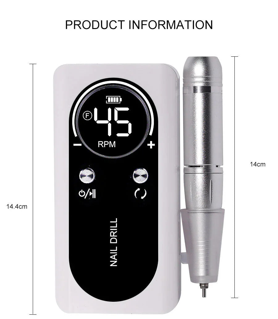 High Performance 45000RPM Portable Electric Nail File With Battery | Quiet Design for Professional Manicure