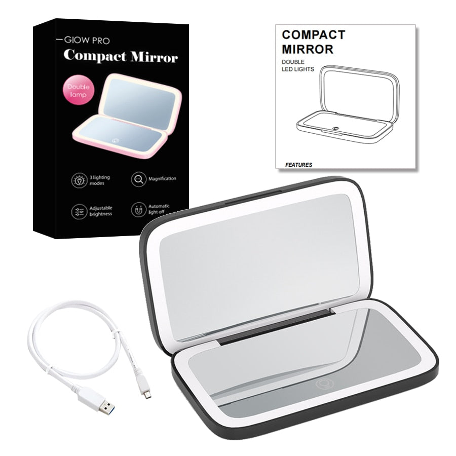 Mini LED 10x Magnification Cosmetic Mirror with Various Light Settings, USB Rechargeable
