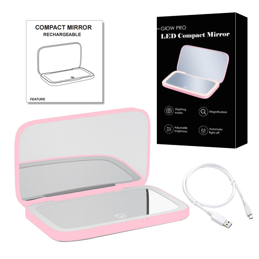 Mini LED 10x Magnification Cosmetic Mirror with Various Light Settings, USB Rechargeable