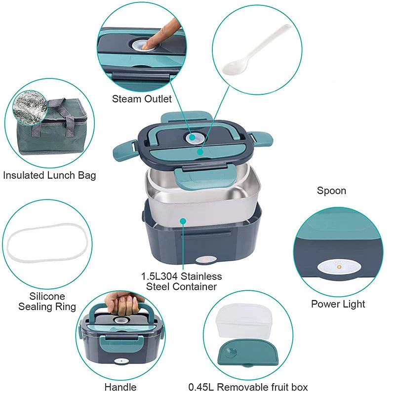 WarmMee Electric Lunchbox – 1.5L Portable Food Warmer for Car & Home