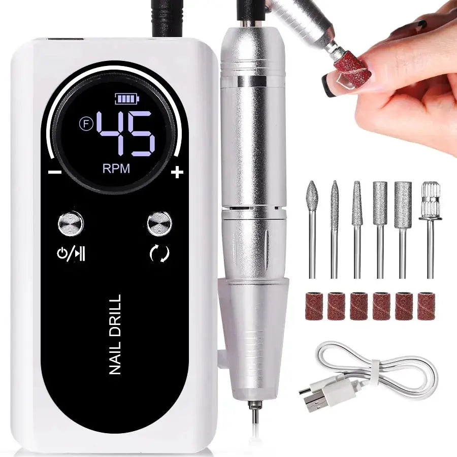High Performance 45000RPM Portable Electric Nail File With Battery | Quiet Design for Professional Manicure