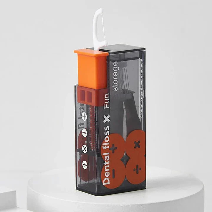 Portable dental floss dispenser with 10 automatically ejecting dental floss sticks