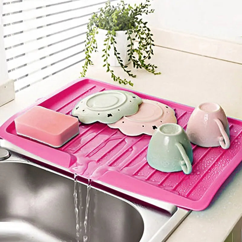 Drain Rack Kitchen Silicone Dish Drainer Tray Large Sink Drying Rack