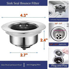 Kitchen Sink Drain Strainer and Stopper with 304 Stainless Steel Basket