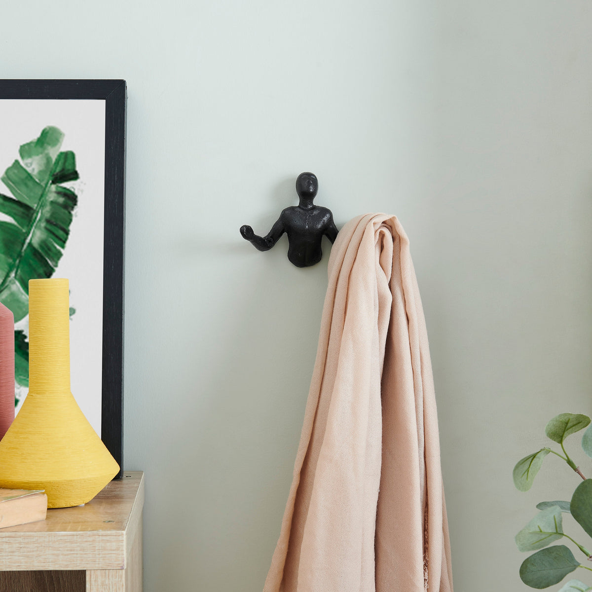 Protruding "Palms Up" Cast Iron Decorative Black Wall Mount Hooks (Set of 2)