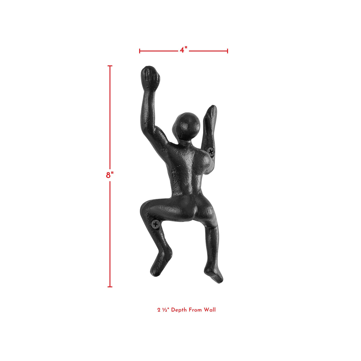"Wall Climber" Cast Iron Decorative Black Wall Mount Hooks (Set of 2)