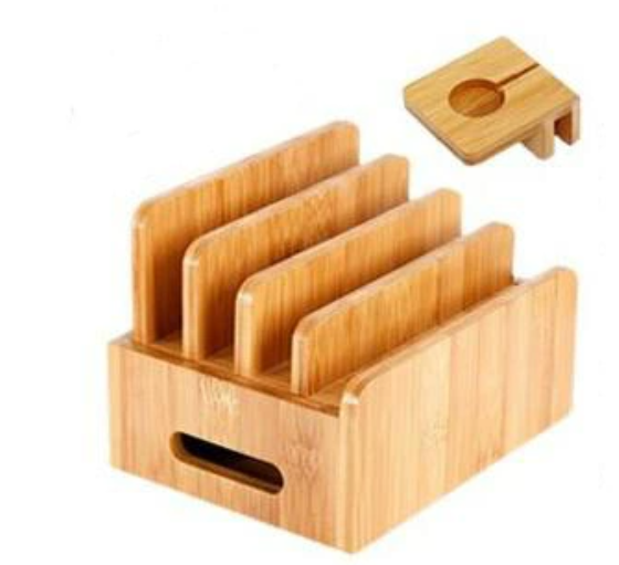 Tekavo ChargeDock Charging Station made of Bamboo | 5-Port USB & Organizer | For Smartphone, Tablet & Smartwatch | Incl. Cable Set
