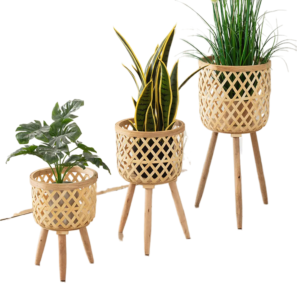 Handcrafted Bamboo Woven Flower Pot with Stand Plant Flower Display Storage Stand DIY Storage Children's Plant Pots Home Decor