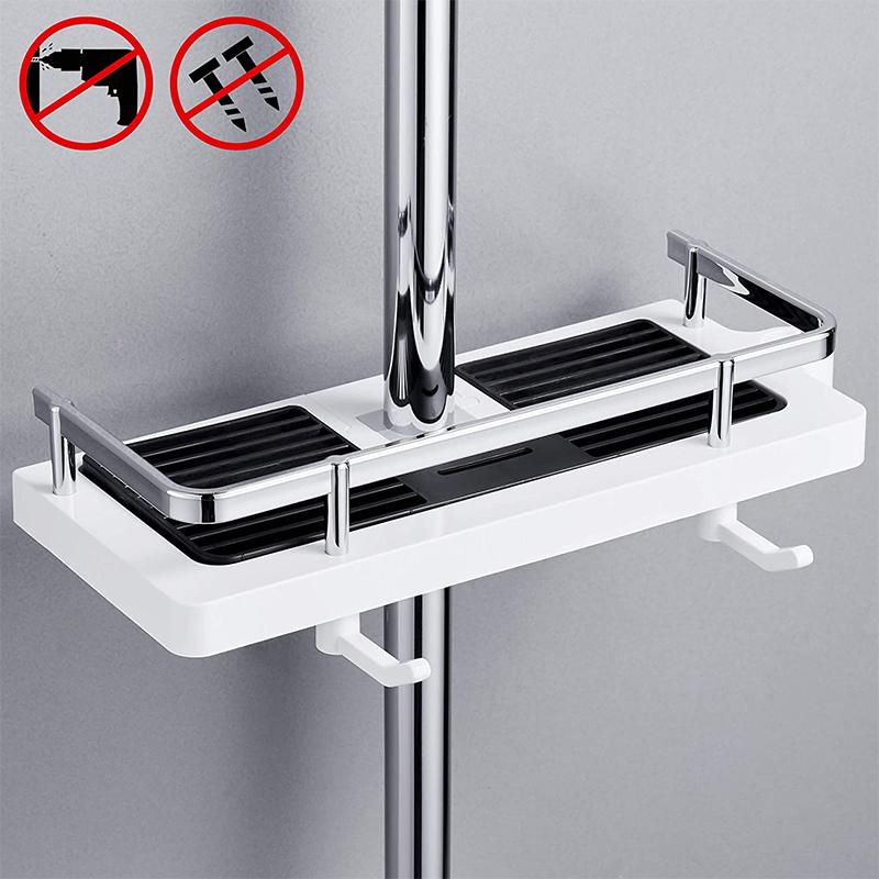 Storage rack for shower rack on bathroom rod