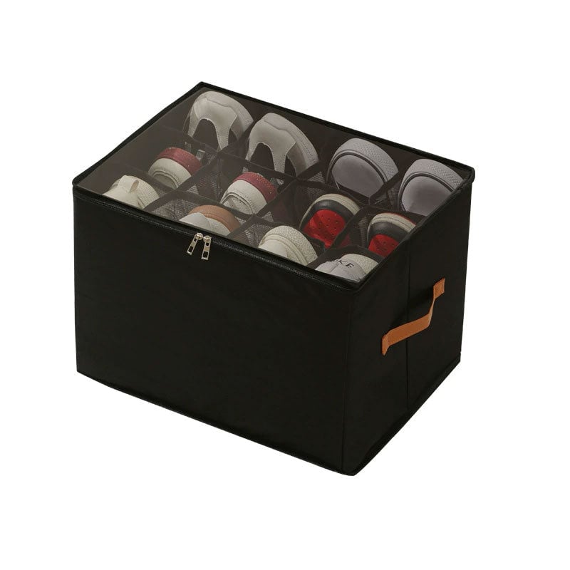 Collapsible Shoe Organizer Box with Transparent Lid and Dividers