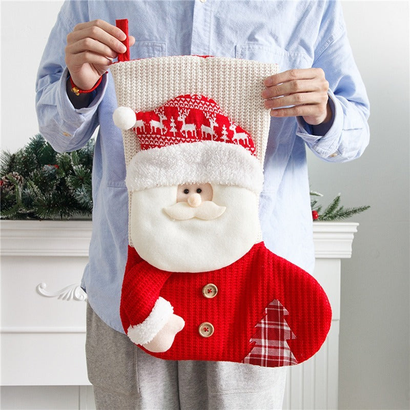 Large Red White Knitted Christmas Stocking