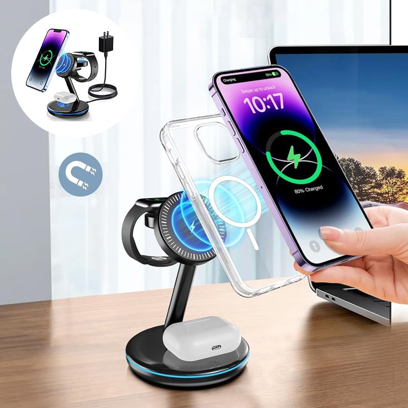 Folding magnetic 3-in-1 wireless charger