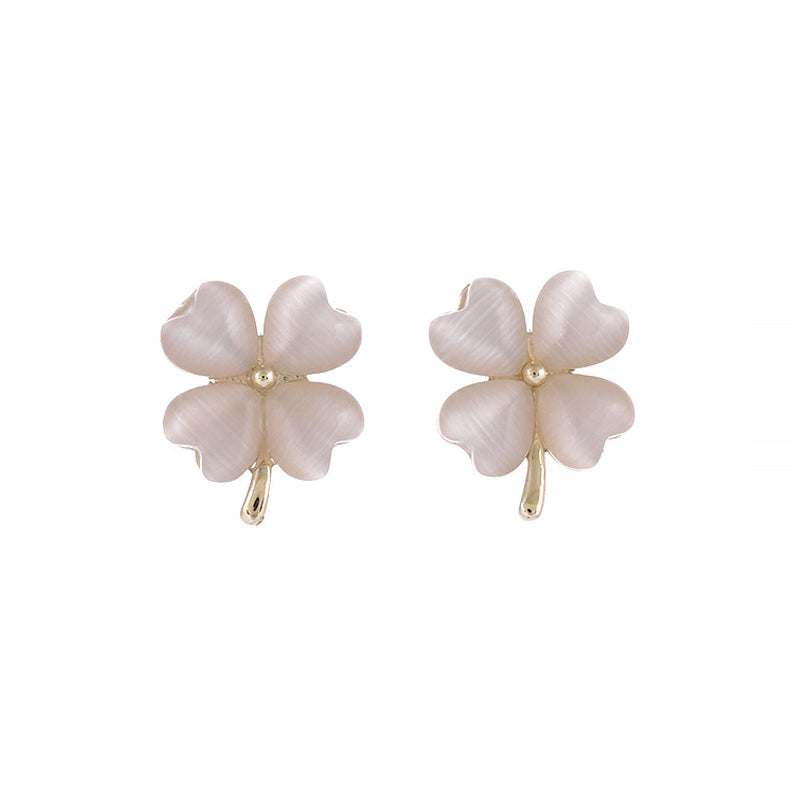 Heart-shaped Opal Lucky Four Leaf Clover Earrings