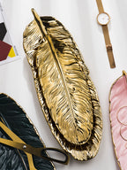 Nordic Light Luxury Style on Golden Feather Plate Retro Jewelry Plate Storage Plate Snack Plate Home Decor