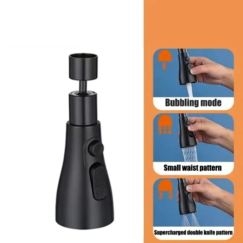 HydroFlex360 – Multifunctional 360°/720° Rotatable Kitchen Faucet Attachment with 3 Spray Types