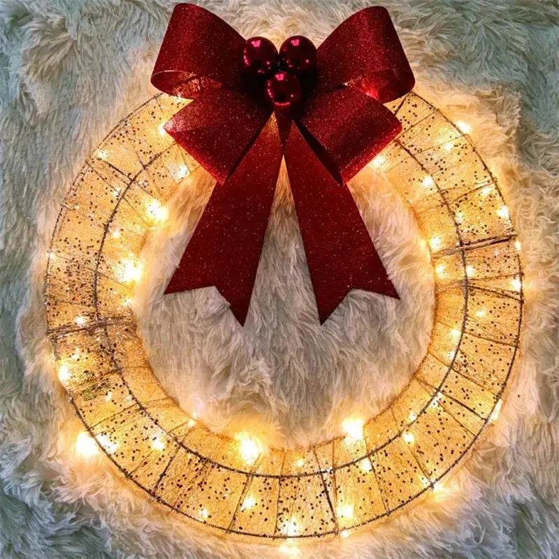 Front Door Wreath Bowknot Luminous LED Light Christmas Garland
