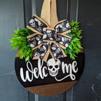 Halloween Spooky Skull Front Door Wreath | Rustic Welcome Sign