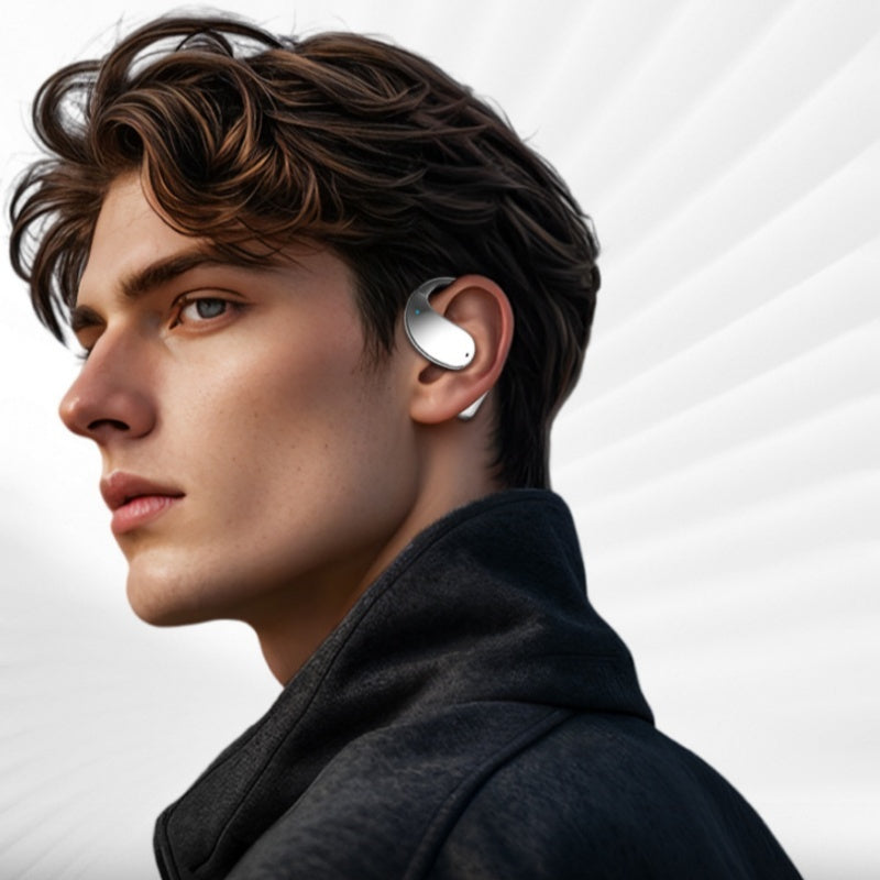 Wireless earbuds with open ear and LED display
