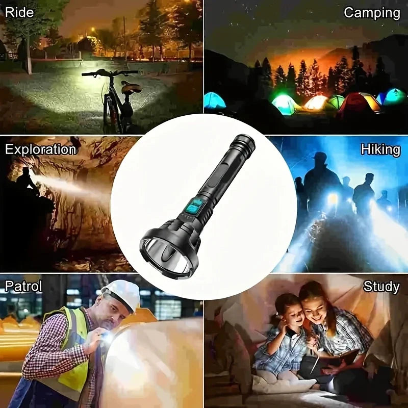 90000LM LED flashlight – Tactical searchlight with USB charging and super bright lighting