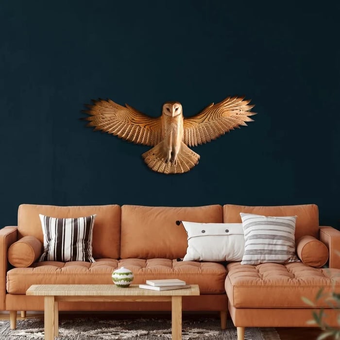 Handmade Wooden Owl Wall Decoration with Pre-Installed Hanging Hooks