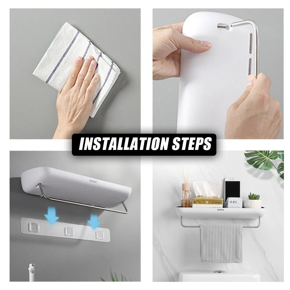 Wall-Mounted Shower Storage Rack Without Drilling – With Towel Holder & Drain Holes