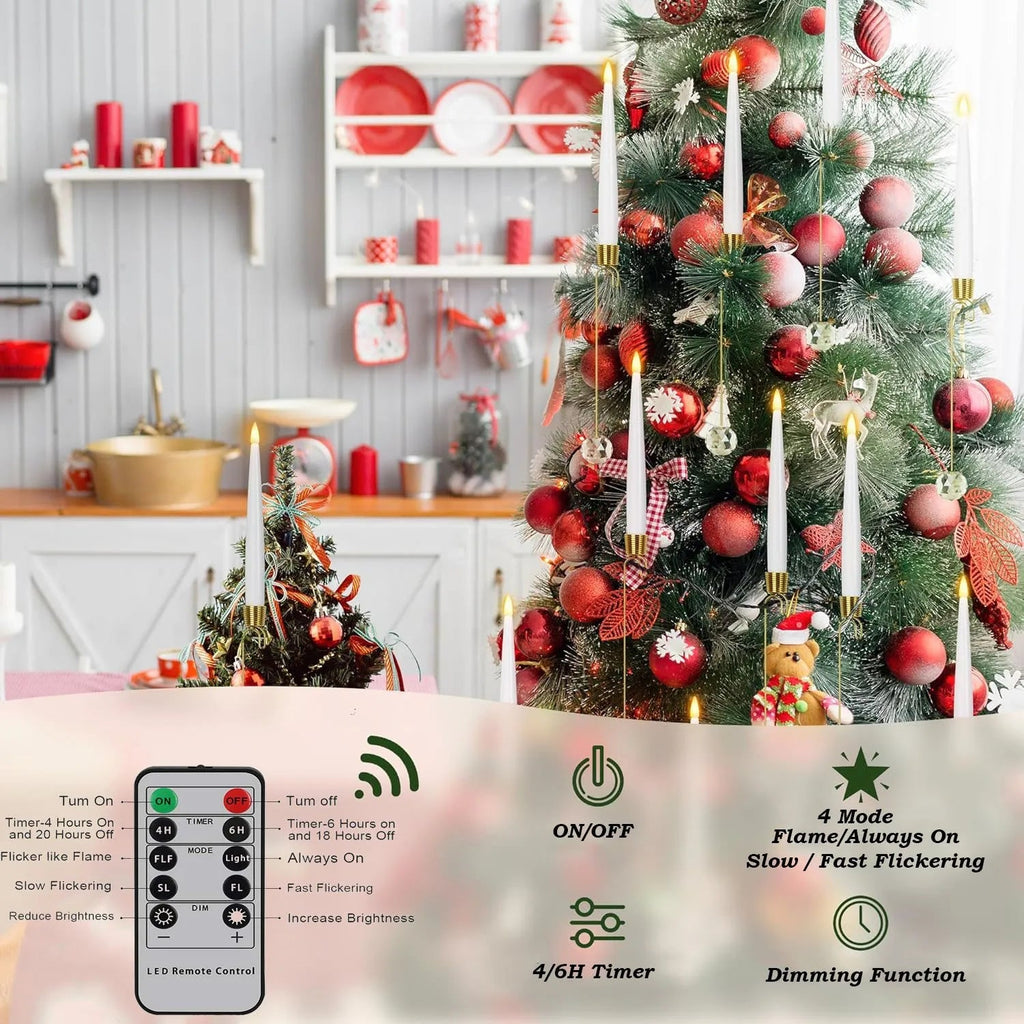 Christmas Tree LED Candle Set | 12 Pieces with Remote Control & Timer | Warm White Flicker | Flameless & Safe