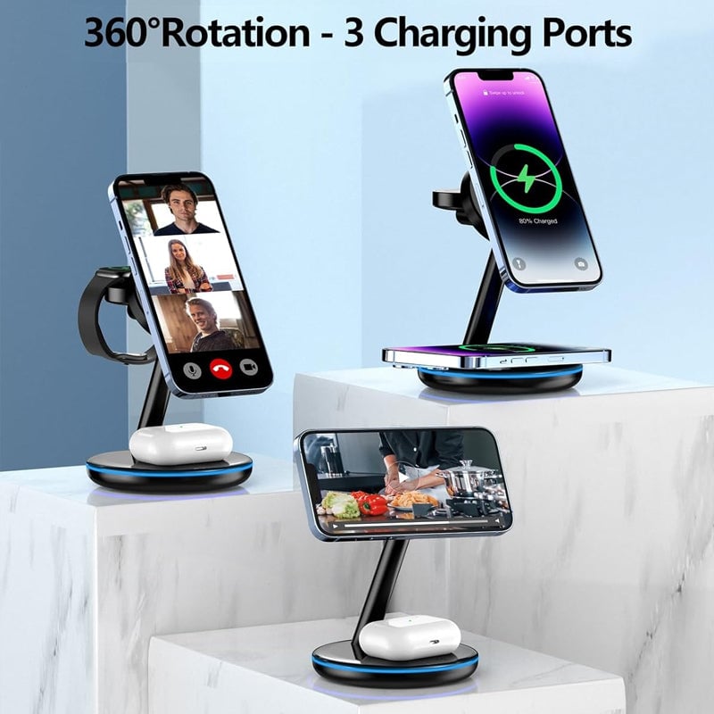 Folding magnetic 3-in-1 wireless charger