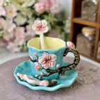 ArtSip Ceramic Cup & Saucer Set – Hand-painted 3D Design inspired by Van Gogh