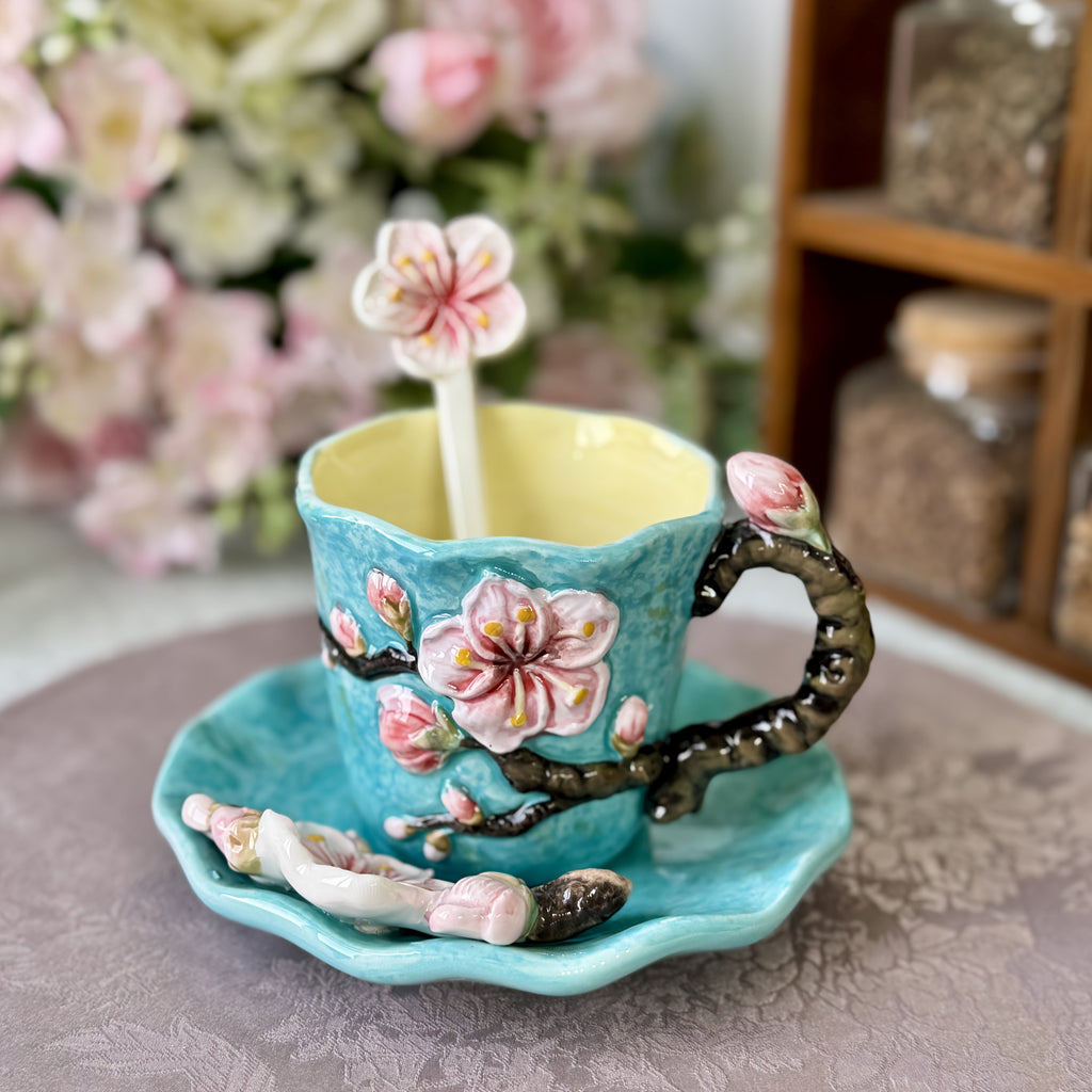 ArtSip Ceramic Mug & Saucer Set – Hand-painted 3D Design inspired by Van Gogh