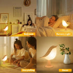 Touch-Control Wooden Bird Night Light - Rechargeable LED Bedside Lamp