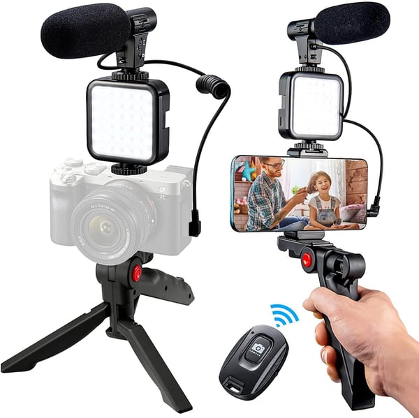 Professional Video Microphone Set with Tripod and LED Video Light
