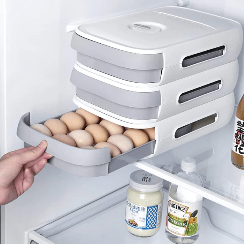 Practical fridge drawer for 18-20 eggs with freshness indicator
