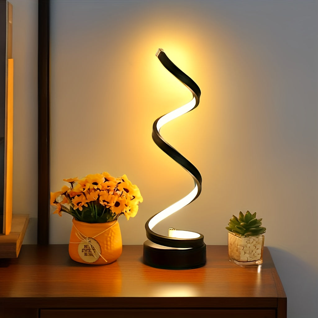 Modern Spiral Table Lamp – Creative LED Desk Lamp with Gentle Warm Light, Perfect for Bedroom, Living Room, and Study Decor
