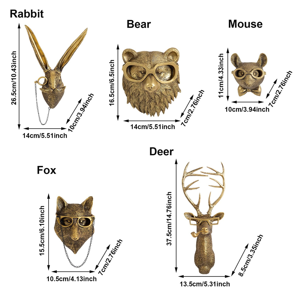 Resin Animal Head Wall Sculptures with Hand-Painted Details