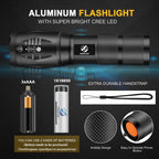 High-Power Waterproof LED Flashlight | 30,000–50,000 Lumens Rechargeable Torch