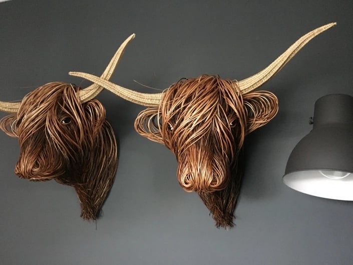 Hand-Woven Wall Art Sculpture | Highland Cattle Design | Rustic Handmade Home Decor | 11.8 × 8.6 in