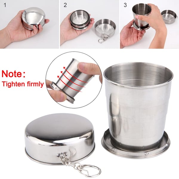 Collapsible cup in stainless steel