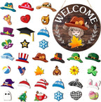 The best Christmas decorationsInterchangeable welcome sign with wooden gnome