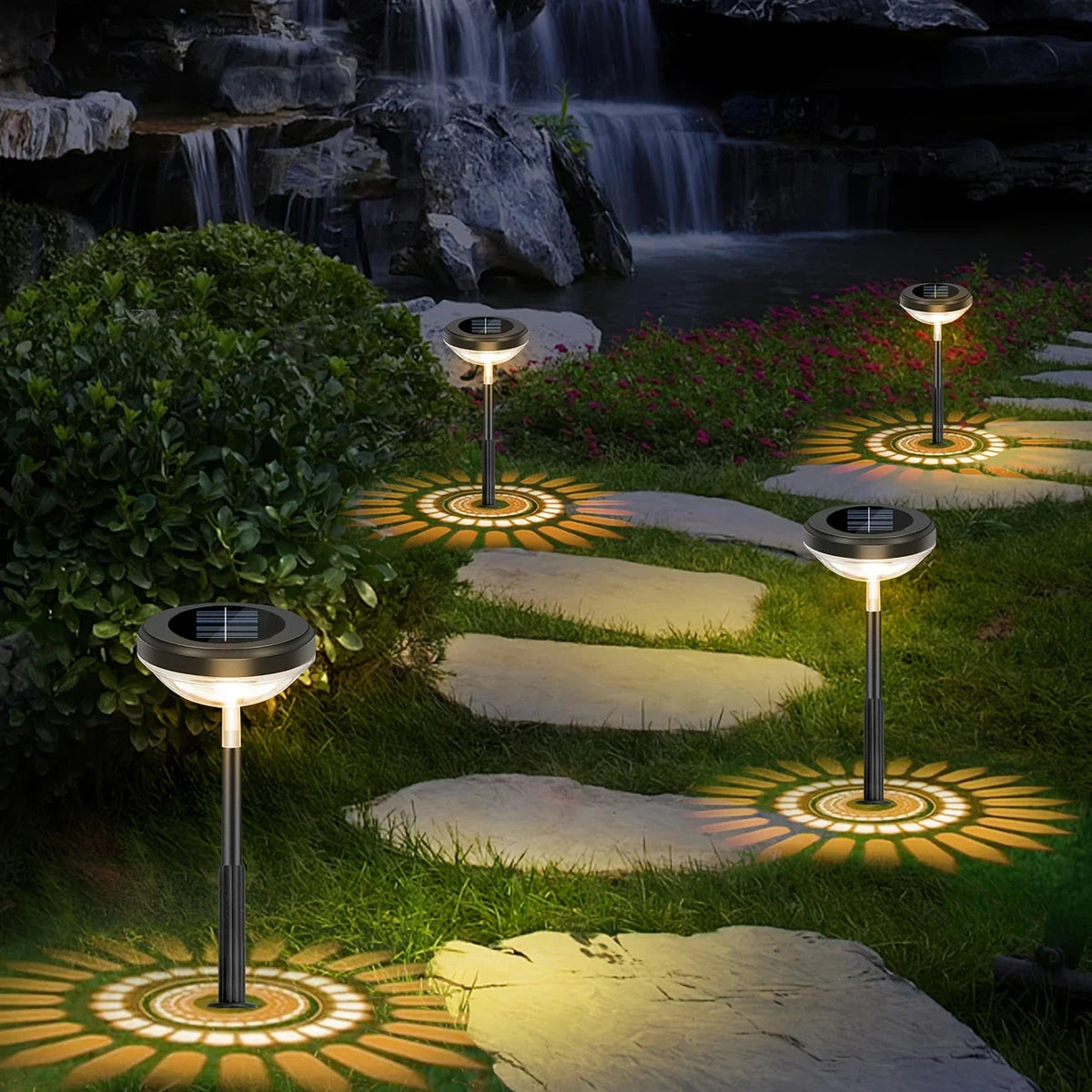 Solar Garden Lamp with Color Change – LED Garden Lighting for Outdoor Use with Flower Pattern
