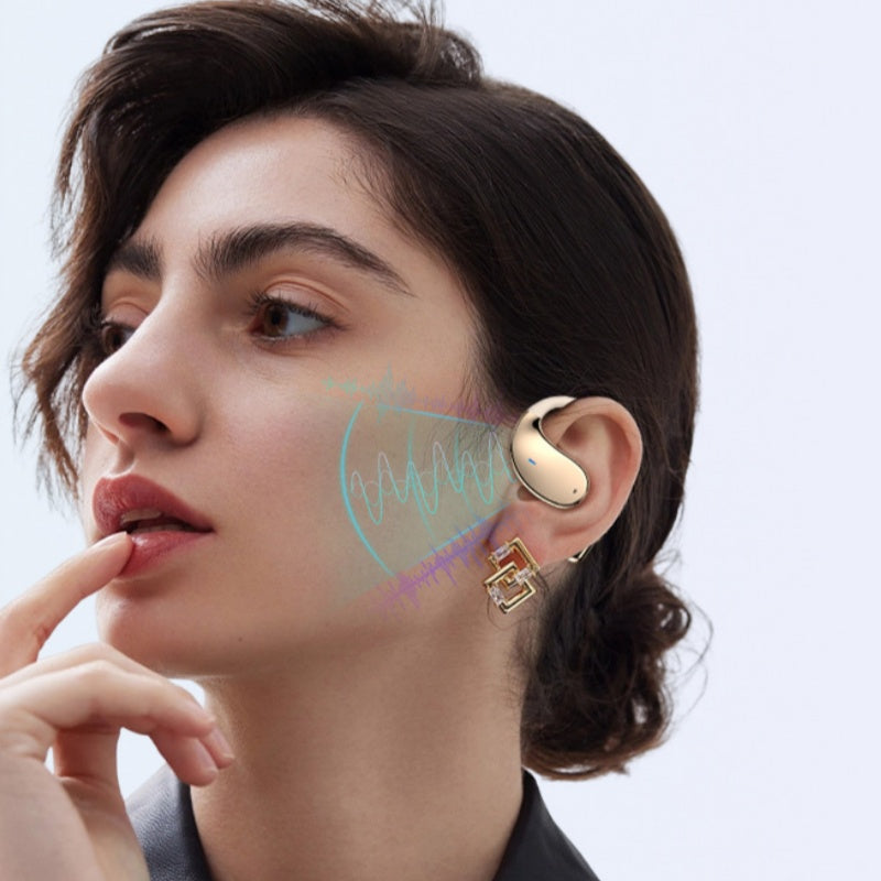 Wireless earbuds with open ear and LED display