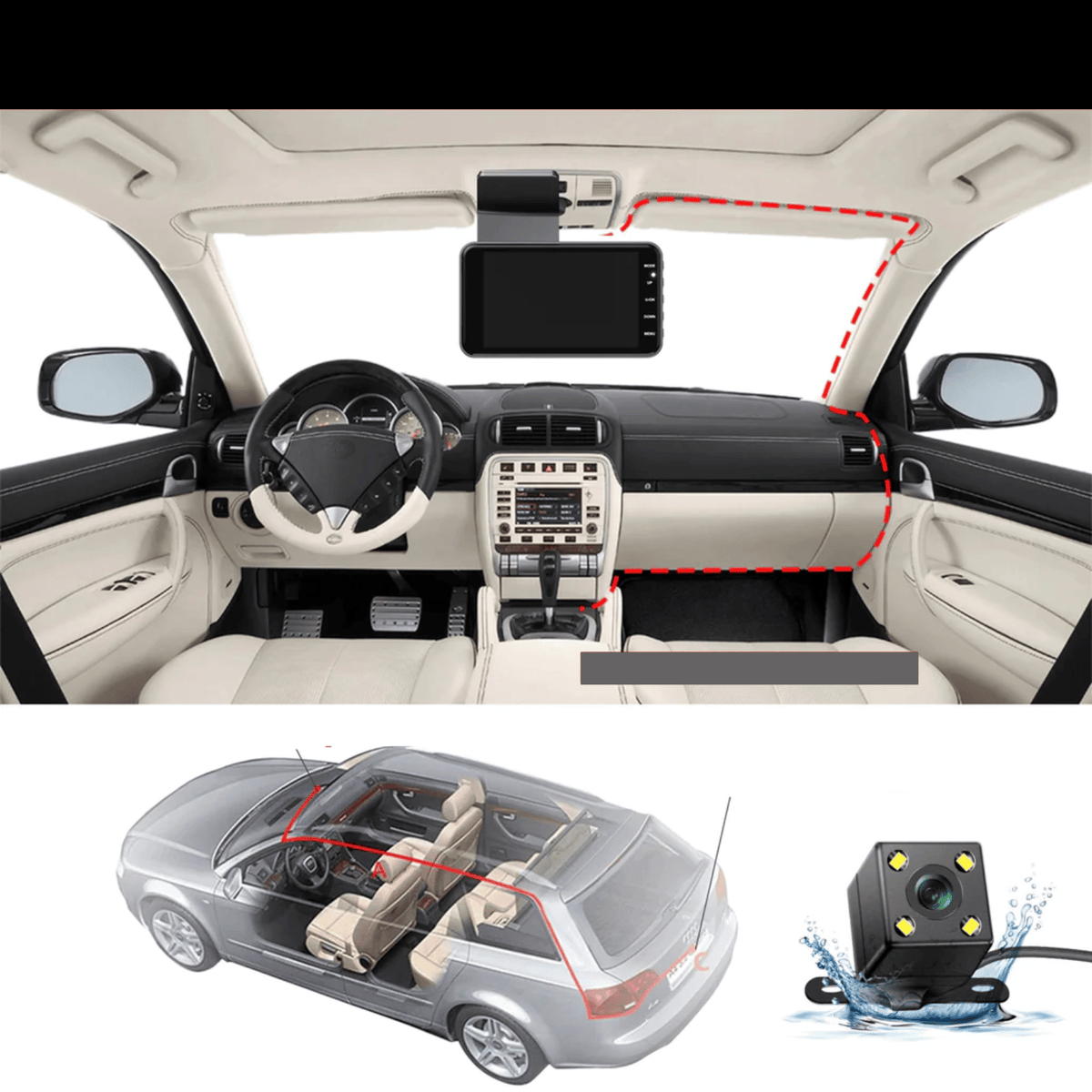 Dashcam with two lenses, 1080P HD and night vision - 170° wide angle