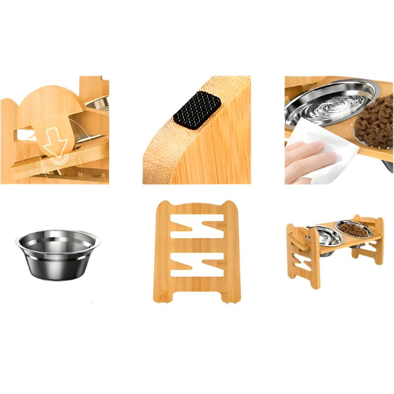 Elevated non-slip dog bowl stand with double bowls