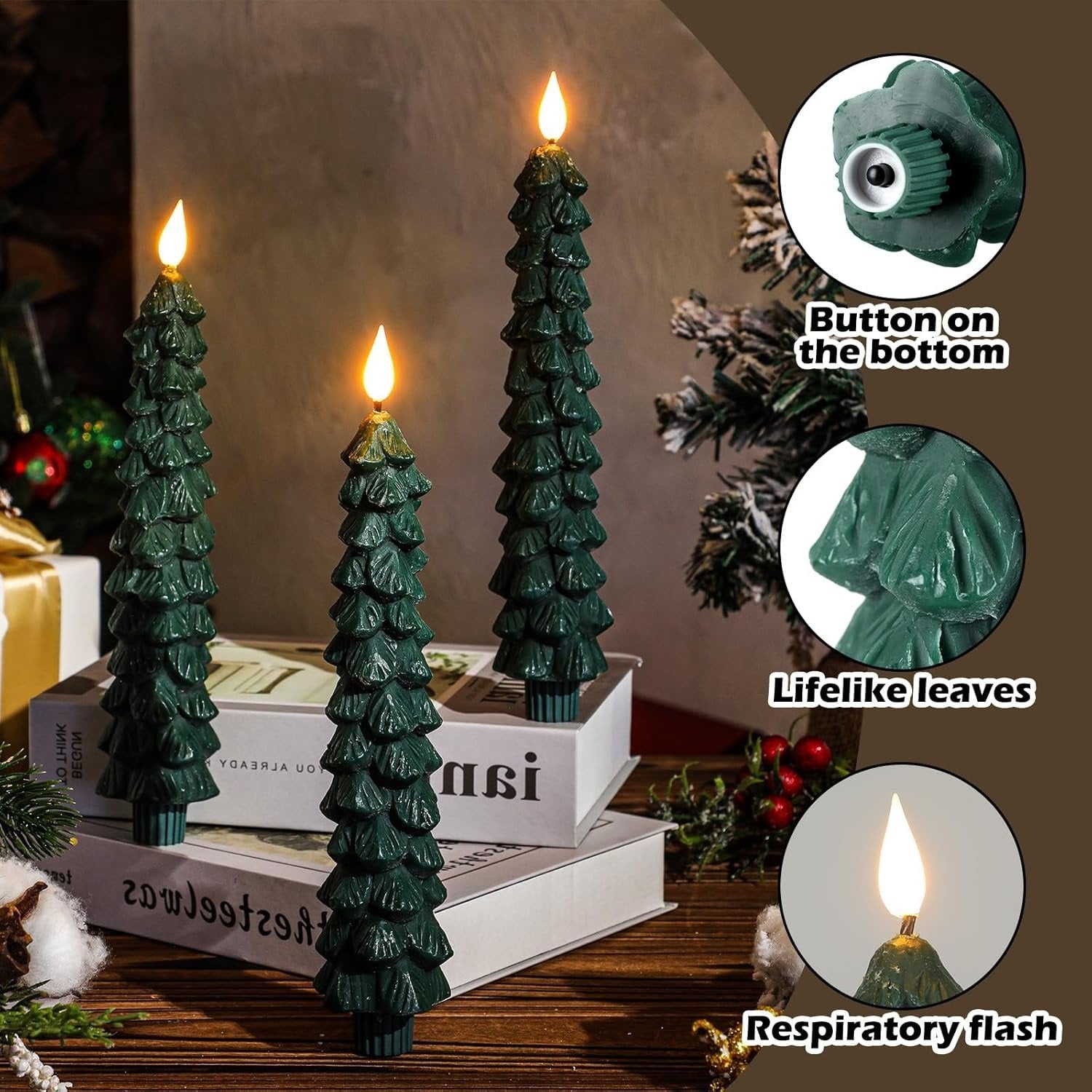 LED Christmas Candle with Music | Christmas Tree Decoration | Flickering Light & Warm White | Safe Candle Lighting