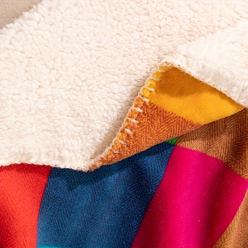 Coral fleece blanket – Reversible thick Sherpa blanket with a colorful checkered pattern