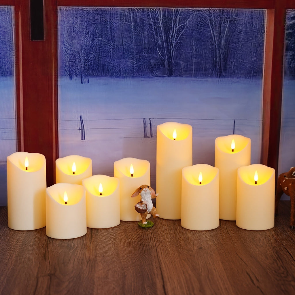 GlowLuxe Flameless LED Candles Set (9-piece) – With Remote Control and Glitter Finish