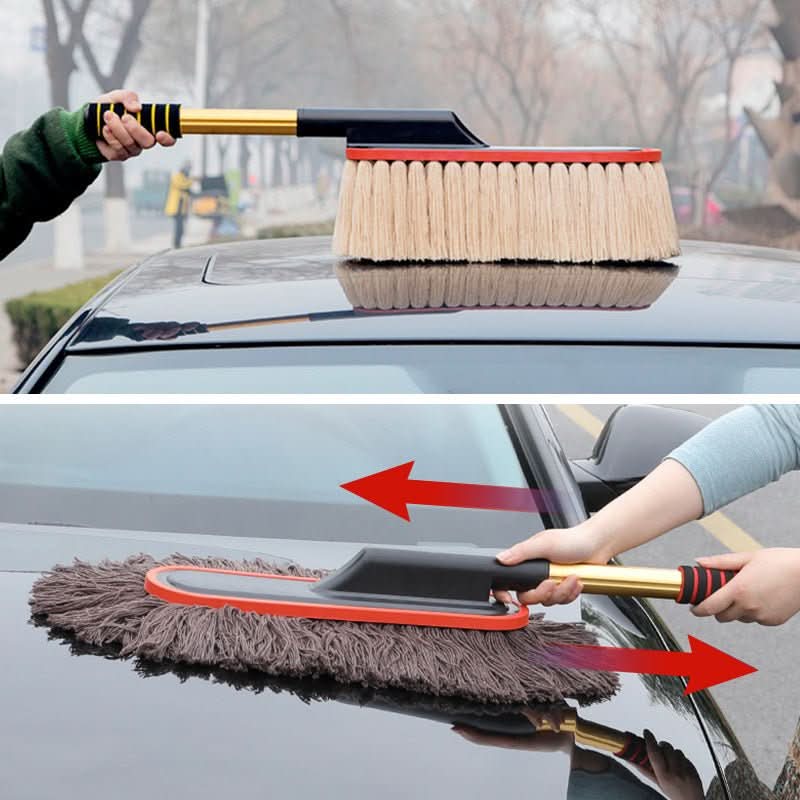 Lacquer-friendly car dust sweeper with telescopic handle
