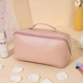 Large Travel Cosmetic Bag with Double-Layer Storage and Water-Resistant PU Leather