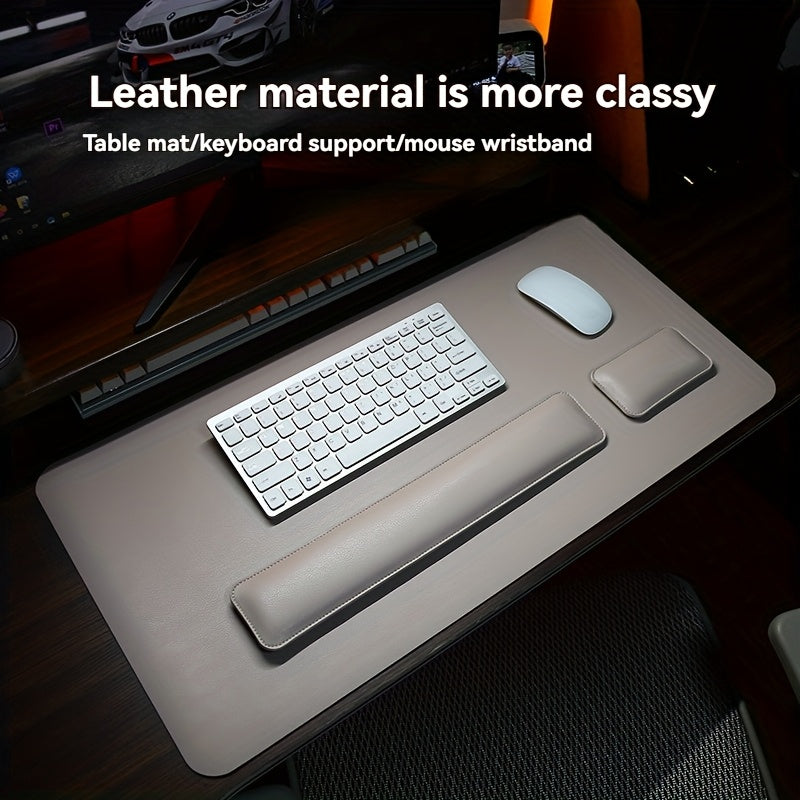 Three-Piece Desk Set made of PU Leather - With Pad and Wrist Supports